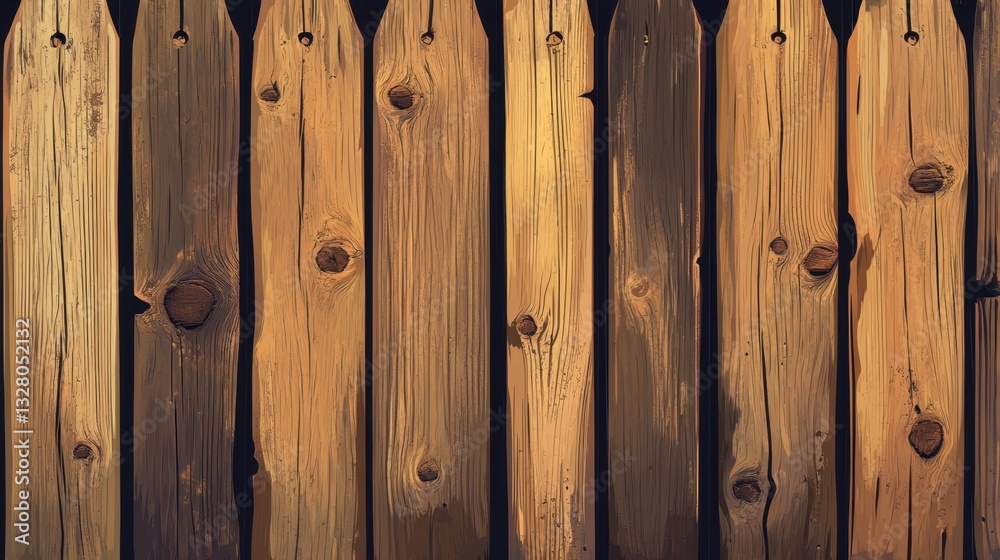Fototapeta premium Rustic Wooden Fence Panels with Unique Grain Patterns and Natural Textures in Warm Tones and Shadows