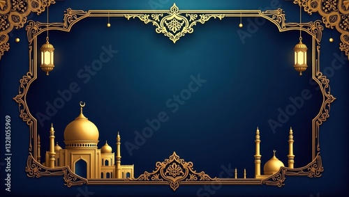 Elegant Eid al-Adha Mubarak Greeting Card with Islamic Elements. Luxurious Eid Mubarak Celebration Banner with Crescent Moon and Lantern
