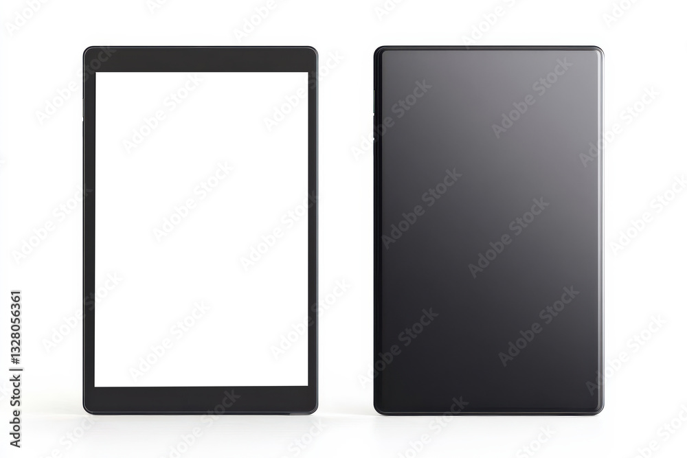 Slim tablet front and back design on white background Slim tablet front and back design on white background