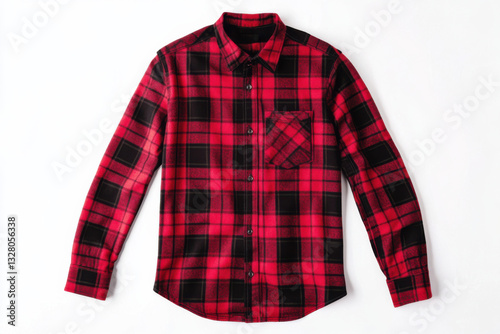Casual long-sleeve plaid flannel shirt in red and black for men
