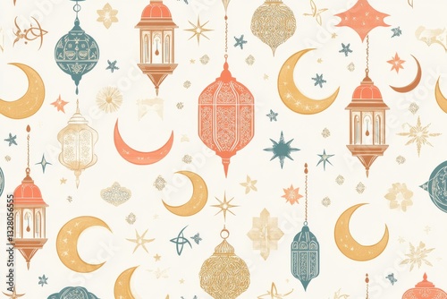 Decorative Traditional Lanterns and Celestial Symbols Pattern Design