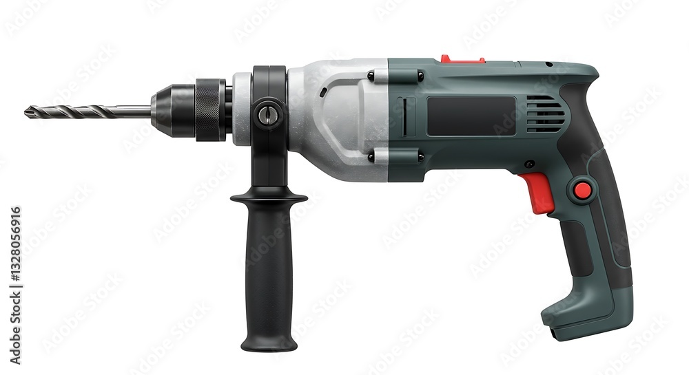 Rotary Hammer Drill with Drill Bit Isolated on White Background Rotary Hammer Drill with Drill Bit Isolated on White Background