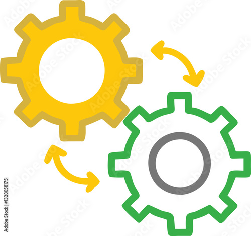 Interlocking Gears: A dynamic illustration showcasing two interlocked gears with arrows suggesting seamless interaction, symbolizing efficiency, processes, and technological advancement.