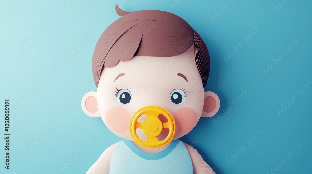 A cute toddler with chubby cheeks and a pacifier, drawn in paper art style. A paper art Style 3d A cute toddler with chubby cheeks and a pacifier, drawn in paper art style. A paper art Style 3d