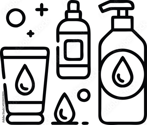 Set of water bottles and drops with household appliance-related icons