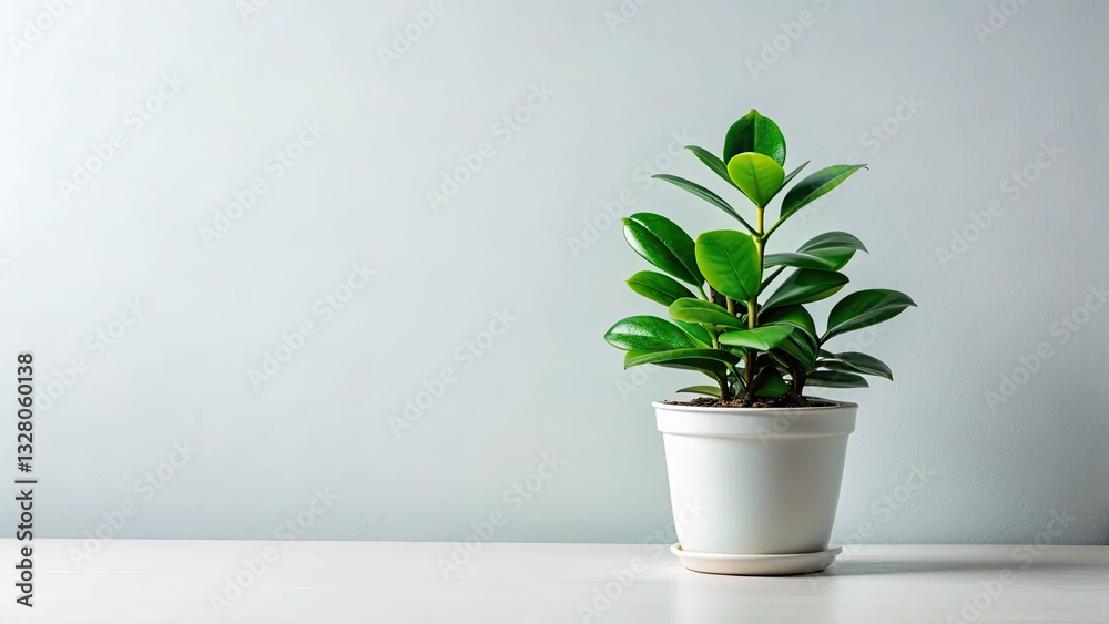 Fototapeta premium Elegant Minimalist Green Potted Plant on White Background - Perfect for Home Decor, Interior Design, and Nature Aesthetics