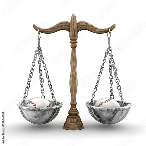 A wooden balance scale with baseballs representing the concept photo