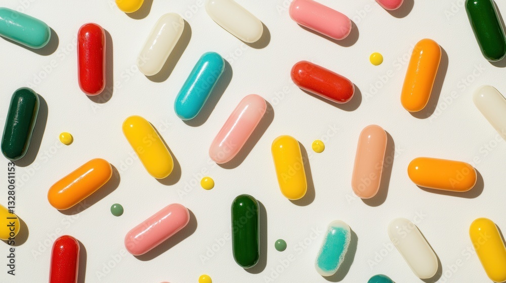 Various Colorful Capsules and Pills on Light Background Various Colorful Capsules and Pills on Light Background