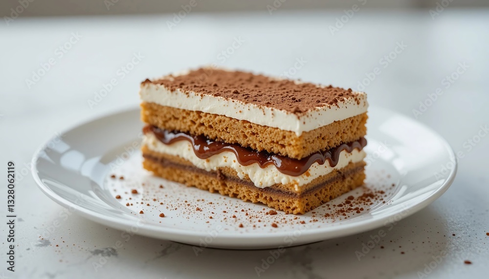 Delicious Layered Honey Cake with Caramel and Cream Dessert on Plate Delicious Layered Honey Cake with Caramel and Cream Dessert on Plate