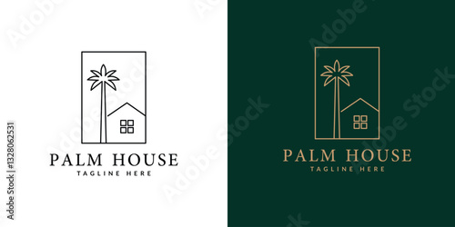 palm house logo line art icon vector illustration