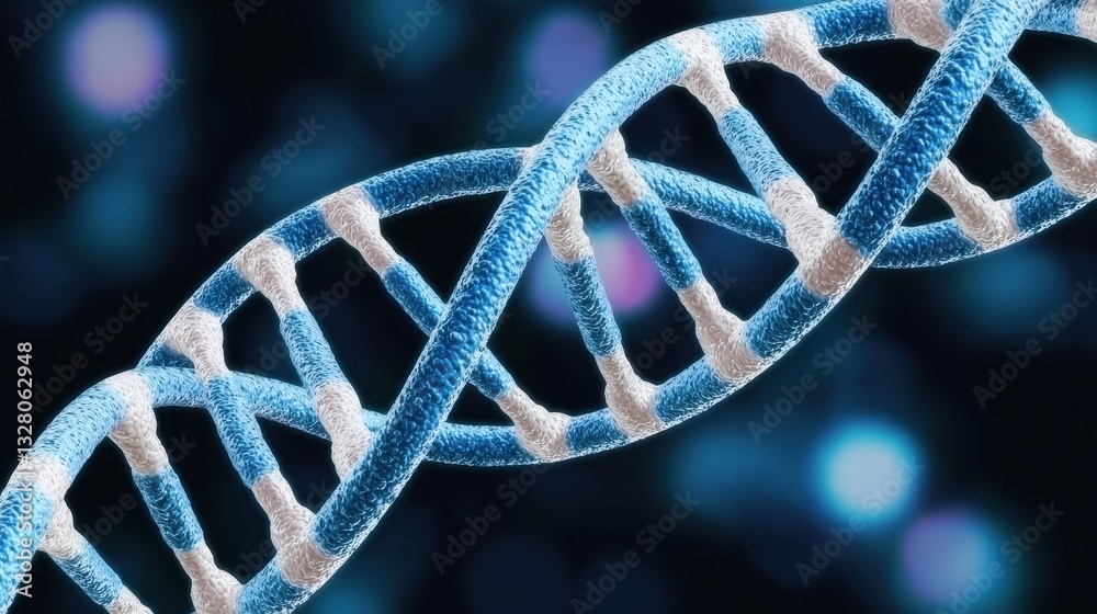 Bright Blue DNA Strand on Dark Background Representing Genetic Science Bright Blue DNA Strand on Dark Background Representing Genetic Science
