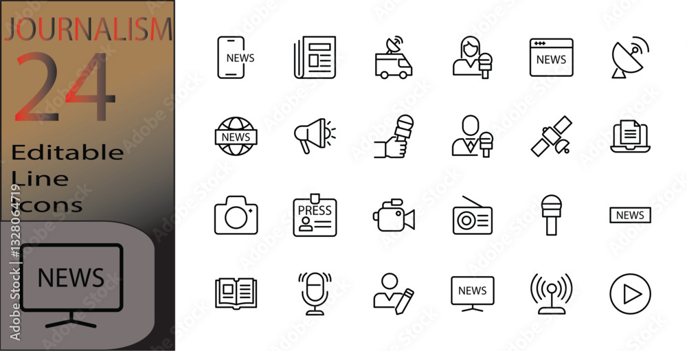 journalism Line Icons set cannot be edited already expanded and merged journalism Line Icons set cannot be edited already expanded and merged