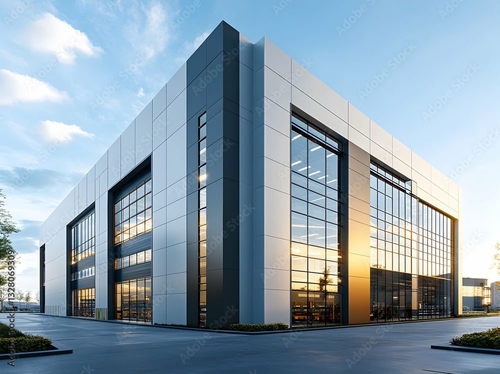 Fototapeta premium Contemporary architecture showcasing an office building exterior during daytime under a clear sky with captivating window reflections