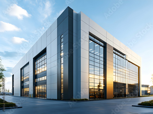Contemporary architecture showcasing an office building exterior during daytime under a clear sky with captivating window reflections