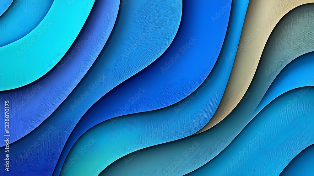 Obraz premium Abstract layered waves of blue hues, smooth gradients; suitable for website backgrounds, designs, or print