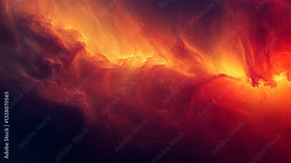 Fototapeta premium Fiery Red And Orange Nebula In Deep Space