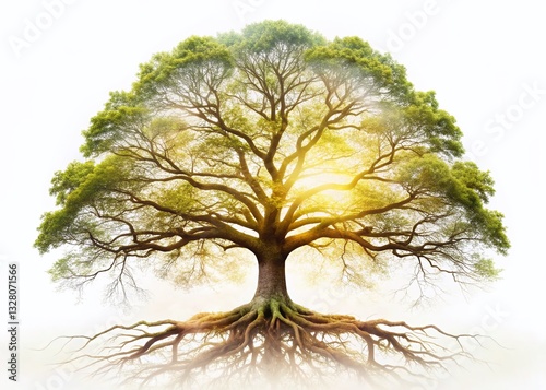 Majestic Oak Tree Silhouette Long Exposure Photography - Nature Stock Photo photo