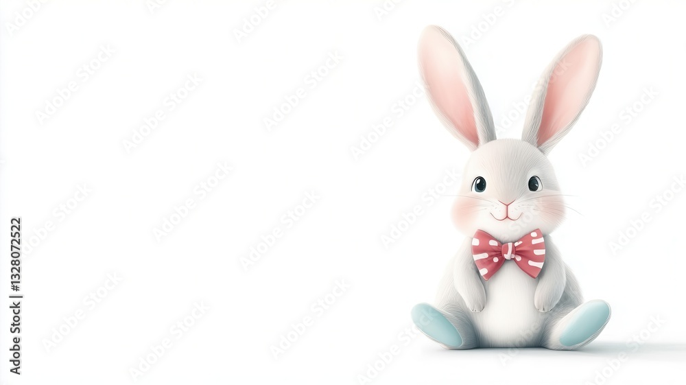 Obraz premium Cute cartoon rabbit sitting with a cheerful expression, perfect for Easter or children-themed design projects.