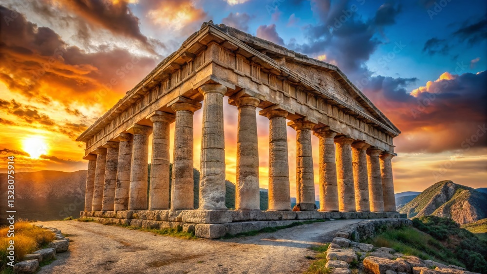 Obraz premium Majestic Segesta Temple Ruins: Ancient Sicilian Architecture at Dawn