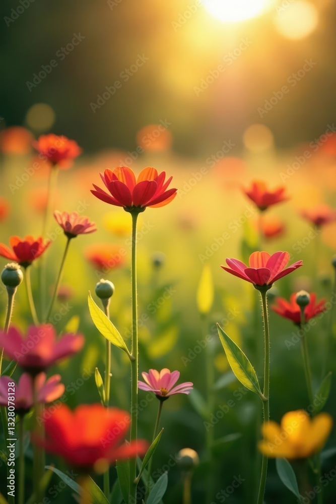 Sun-drenched field of wildflowers, soft focus, glowing bokeh , white, flowers Sun-drenched field of wildflowers, soft focus, glowing bokeh , white, flowers