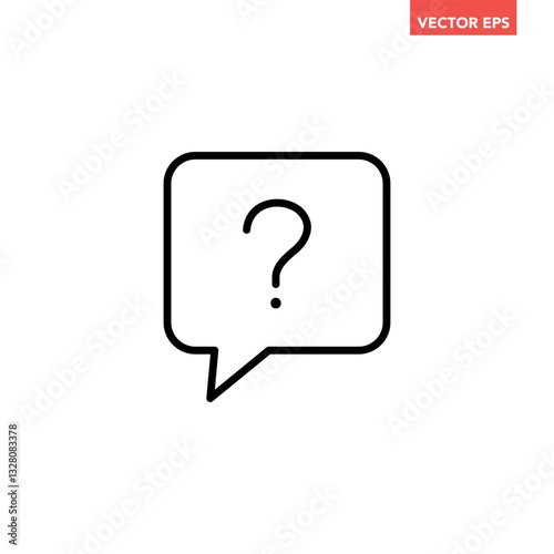 Single black question mark in speech bubble line icon, simple service chat flat design illustration pictogram infographic vector for app web button ui interface elements isolated on white background