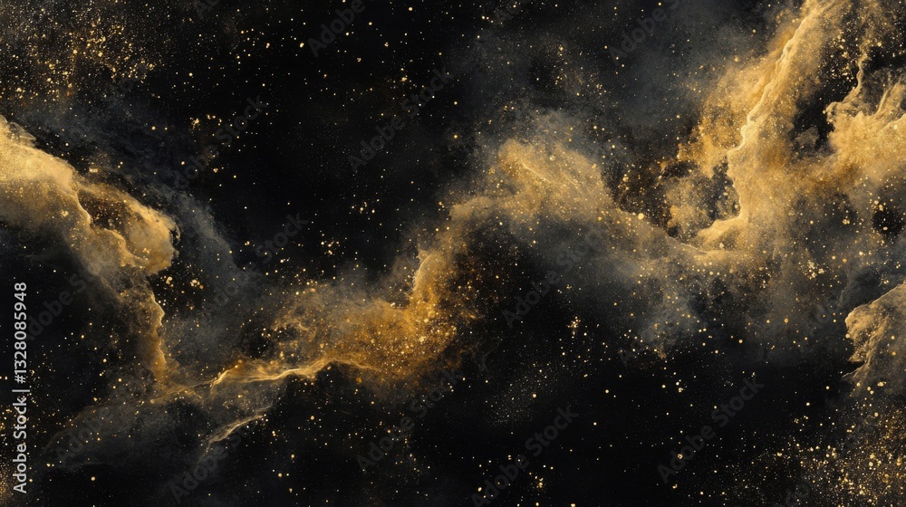 Fototapeta premium Golden Nebula in Dark Space: Abstract Cosmic Background