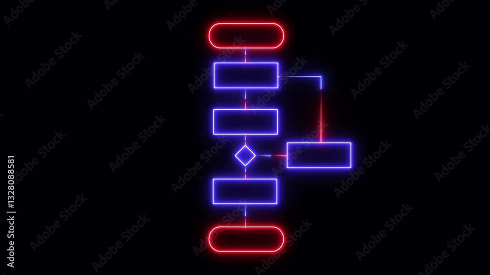 Neon glowing Block diagram, analysis scheme, logic, algorithm, flowchart self drawing animation. Animated structure, decision tree Neon glowing Block diagram, analysis scheme, logic, algorithm, flowchart self drawing animation. Animated structure, decision tree