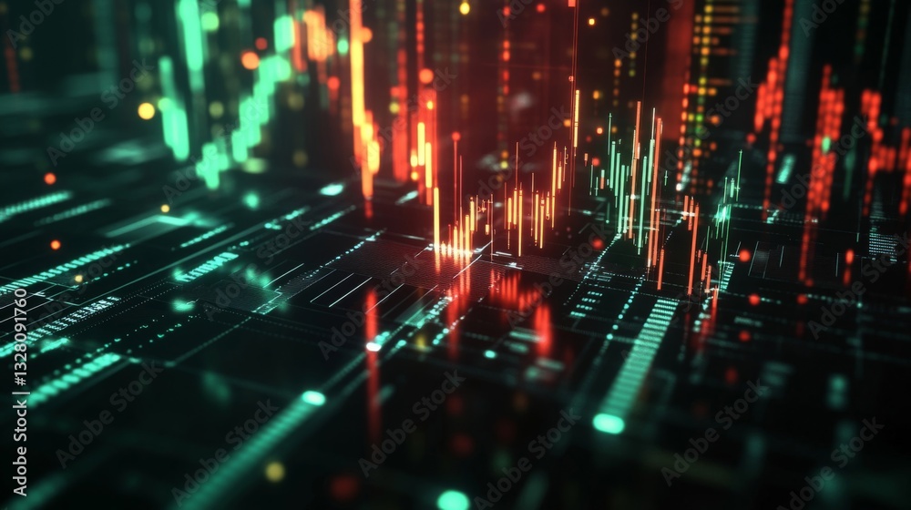 Obraz premium Abstract Digital Data Network Visualization with Glowing Red and Green Lines