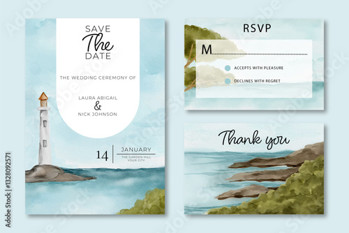 Wedding invitation set with refreshing sea theme in turquoise color