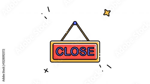 Animated close signboard filled line icon on transparent background, ecommerce animation, 4k video motion graphic with alpha channel, use for web design, mobile apps, ui design