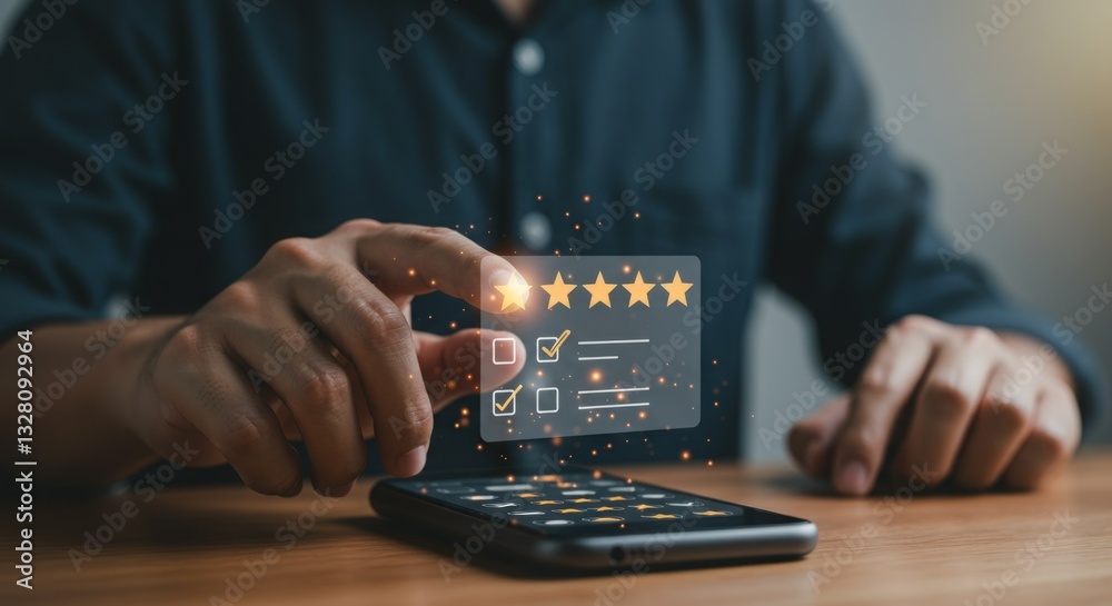 Fototapeta premium Man giving a five-star rating.