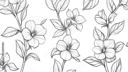 Wallpaper Mural Black and White Line Art Floral Pattern Torontodigital.ca