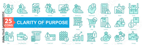 Clarity Of Purpose And Direction Icon Sheet Loss, Debt, Report, Bankrupt, Search, Money Loss, Depreciation, Alert, Board, Goods, Market, Shop, Contract, Wallet, Refinancing, Cost, Unemployment