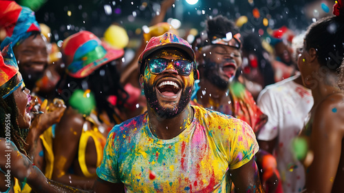 Joyful Barbados carnival revelers