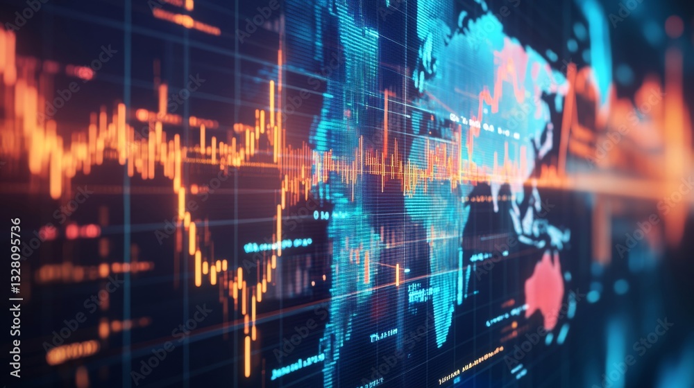 Fototapeta premium Global Network Data Visualization with Stock Market Charts