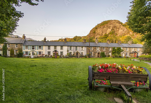 Vászonkép Tarditional Welsh stone cottages in Beddgelert in the heart of Smowdonia Nationa
