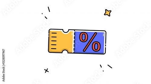 Animated coupon filled line icon on transparent background, ecommerce animation, 4k video motion graphic with alpha channel, use for web design, mobile apps, ui design
