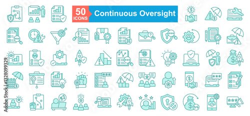 Continuous Oversight And Reliability Icon Sheet Planning, Availability, Strategy, Presentation, Reliability, Payment, Failure, Maintenance, Evaluation, Time Alert, Target, Degradation, Failure