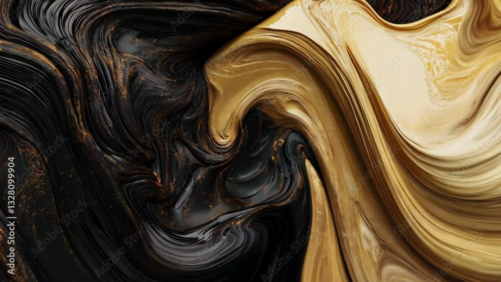 Artistic abstract swirl of black and gold textures creating a striking contrast and luxurious feel in a contemporary design