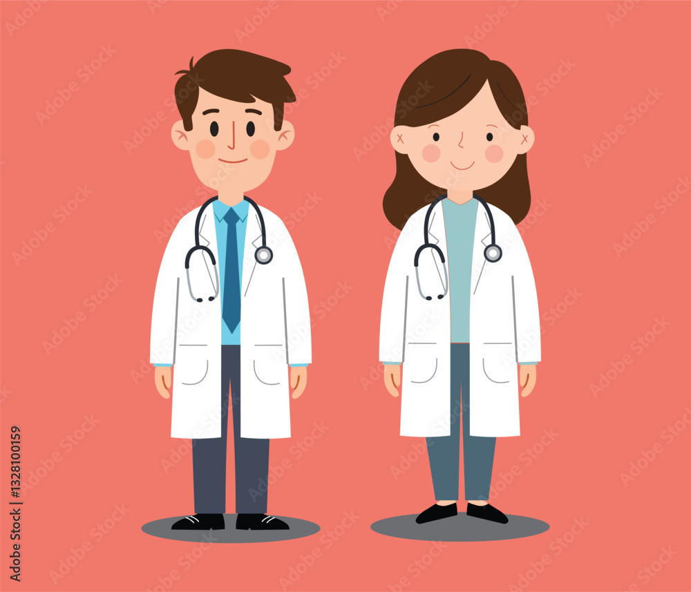 Vector Illustration of a cartoon character of a women and man doctor profession with a simple design and clear expression, cartoon clipart image of a doctor profession Vector Illustration of a cartoon character of a women and man doctor profession with a simple design and clear expression, cartoon clipart image of a doctor profession