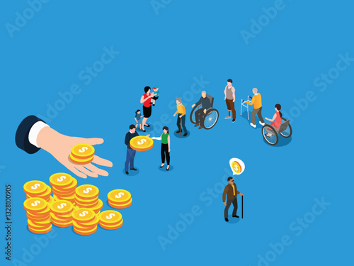 Charity and Financial Assistance for Vulnerable Groups 3d flat vector illustrations