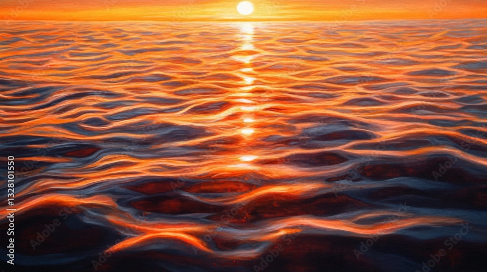 Fototapeta premium Orange Sunset Over Calm Ocean Water