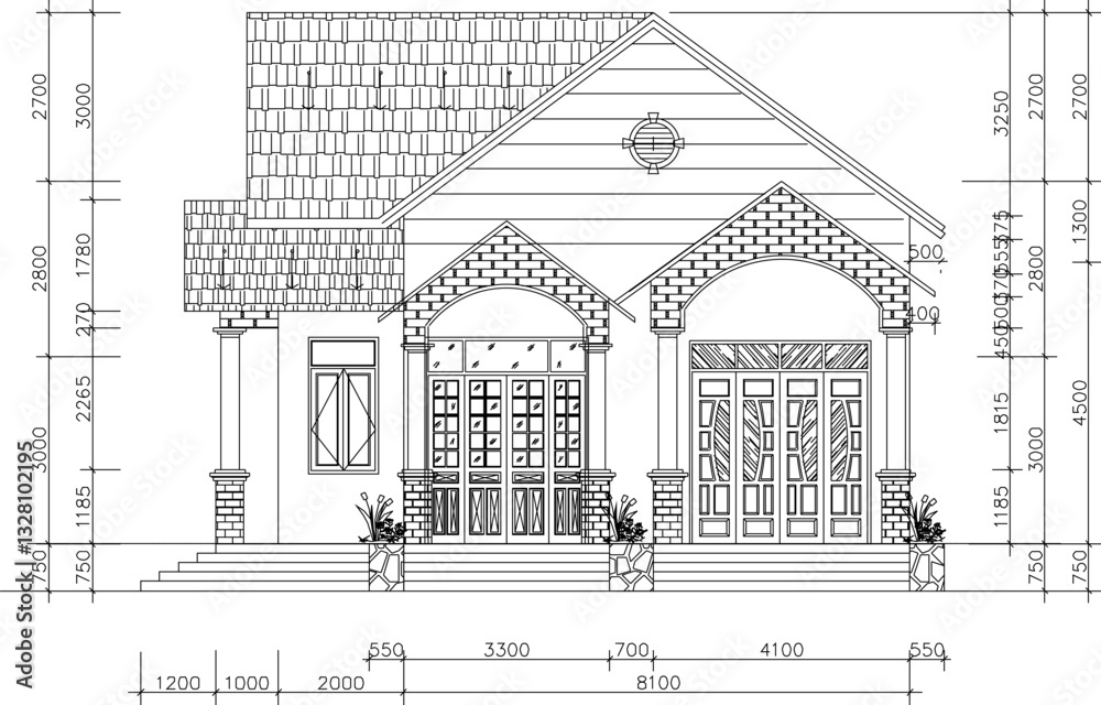 Fototapeta premium simple house architectural design illustration vector sketch with size scale