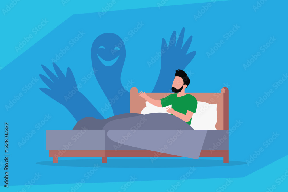 Obraz premium Dreams and Imagination – Surreal Nighttime Experience 2d flat vector illustrations