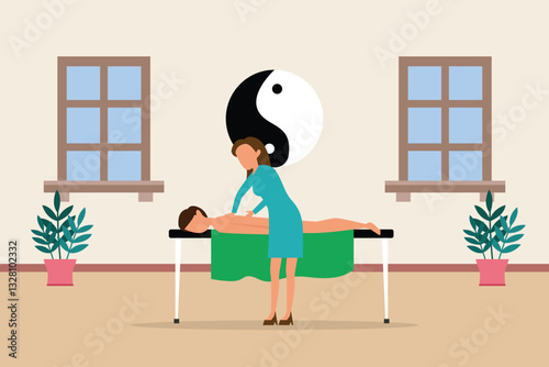 Therapeutic Massage Session – Wellness and Relaxation 2d flat vector illustrations