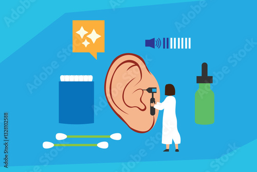 Ear Examination and Hearing Care – Medical and Hygiene 2d flat vector illustrations
