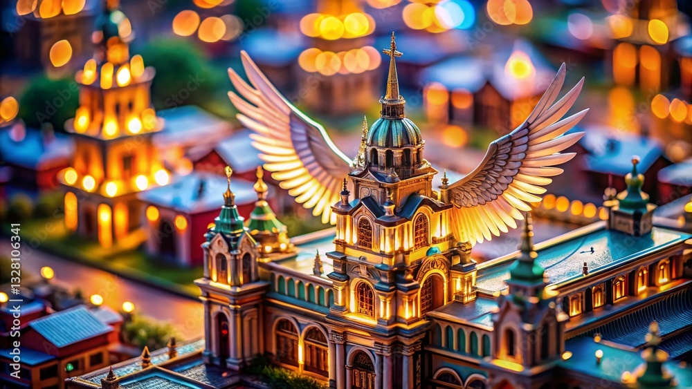 Fototapeta premium Miniature Wings Design: Whimsical Architectural Model with Tiny, Detailed Wings