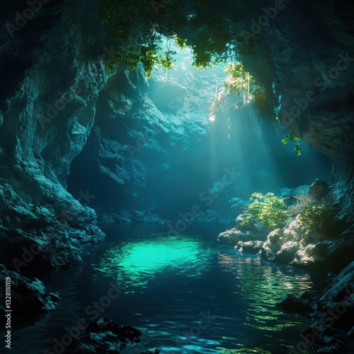 Wallpaper Mural Serene Underwater Cave Sunbeams Illuminating Crystal Clear Water Mystical Cenote Torontodigital.ca