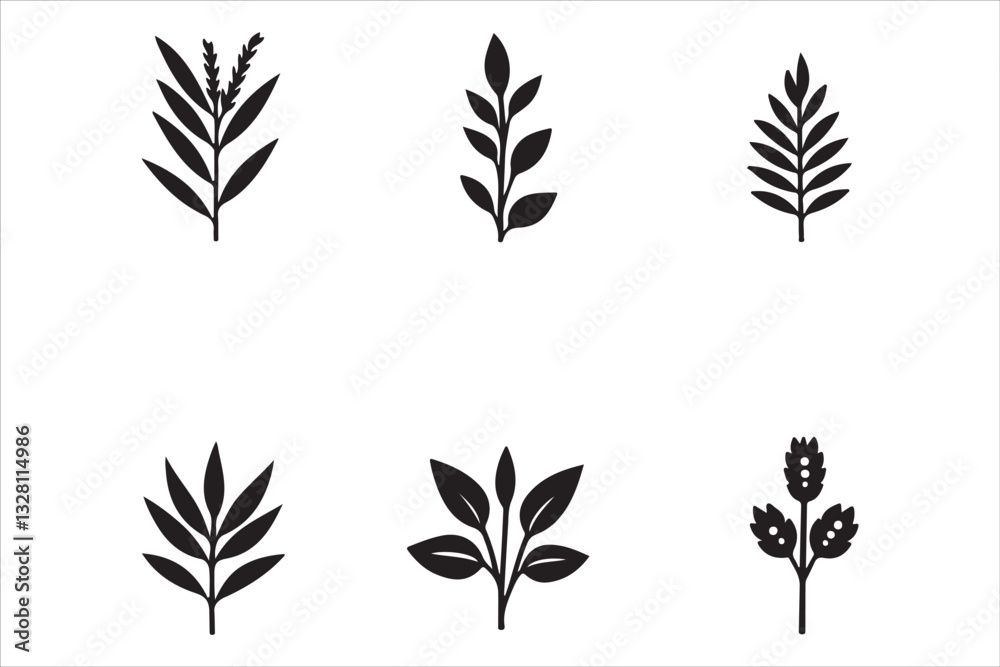 Black Silhouette Laurel and Wheat Vector Set Black Silhouette Laurel and Wheat Vector Set