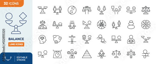 Balance line editable icon set. Editable stroke. Vector illustration